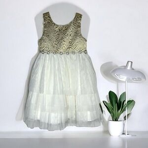 American Princess Gold White Studded Tulle Holiday Dress Girls 5